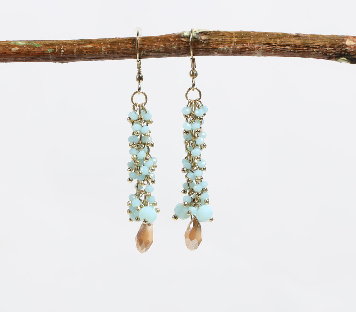 Glass Crystal Beads Turquoise Dangle Earrings-0