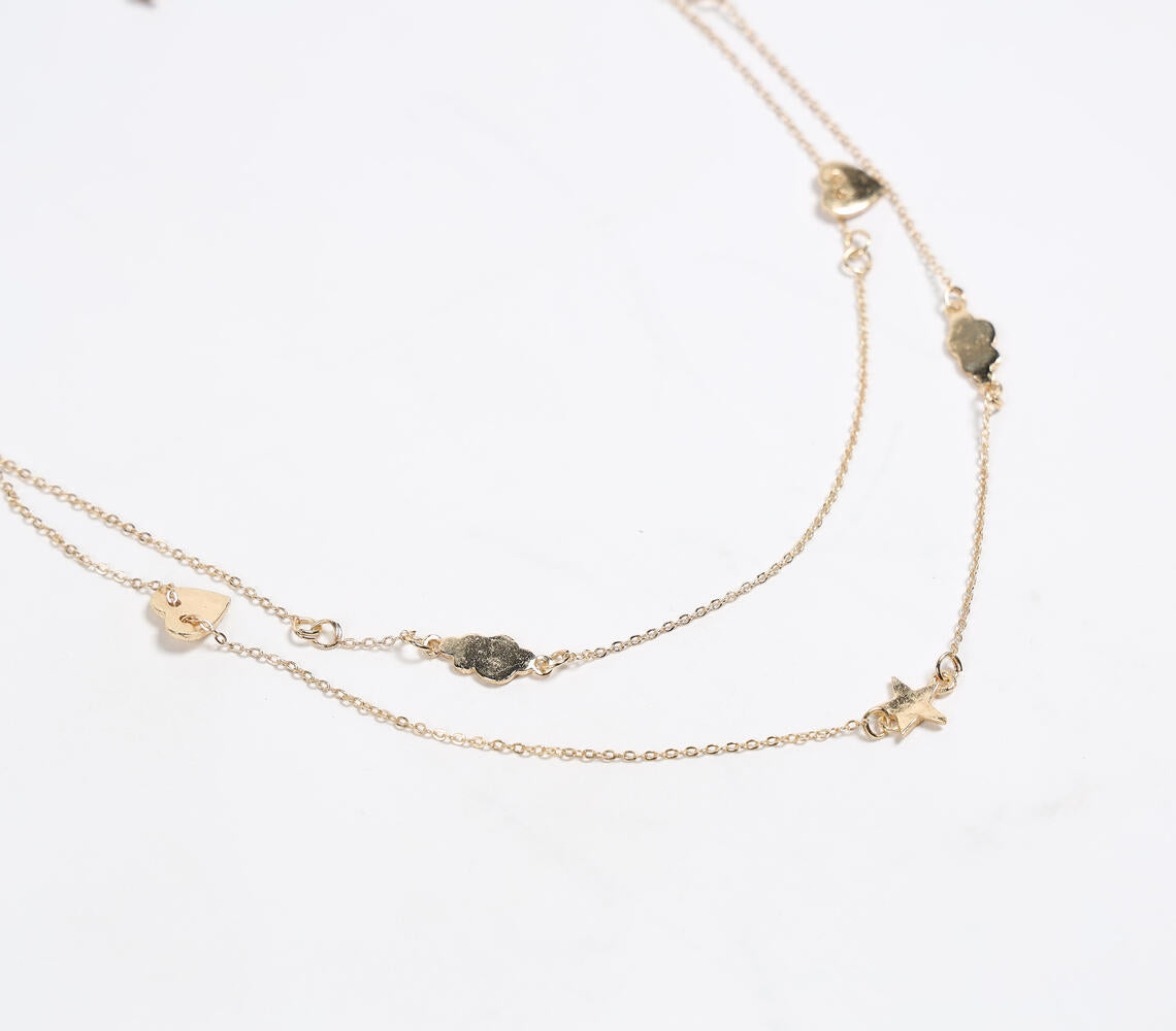 Gold-Toned Recycled Brass Charms Layered Necklace-1