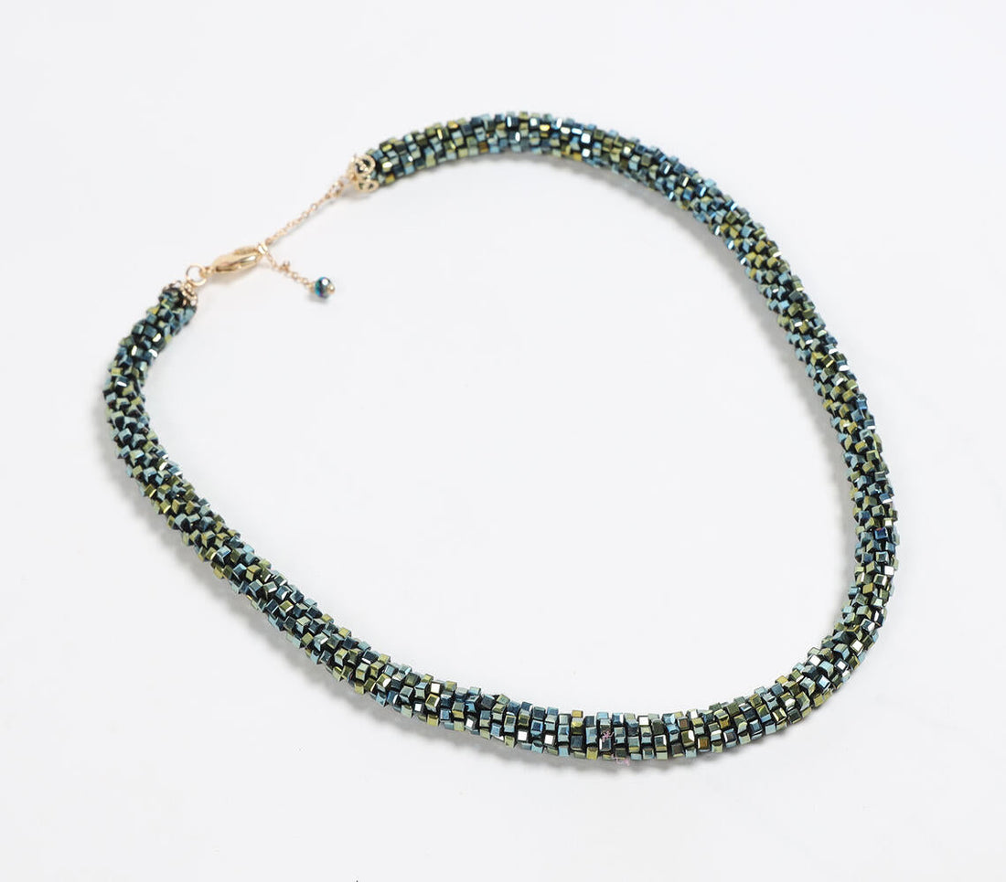 Glass Green Crystal Beads Necklace-0