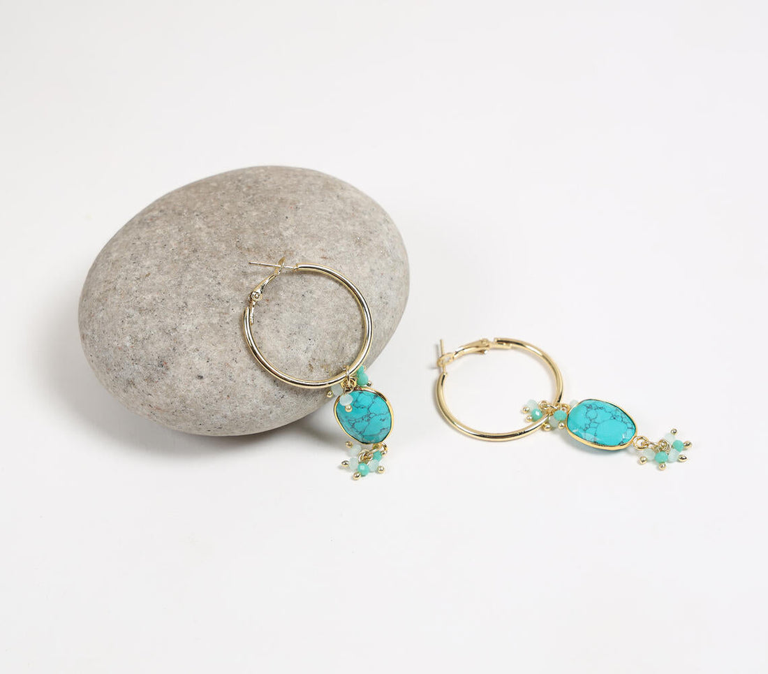 Recycled Sustainable Brass &amp; Natural Turquoise Stone Earrings-0