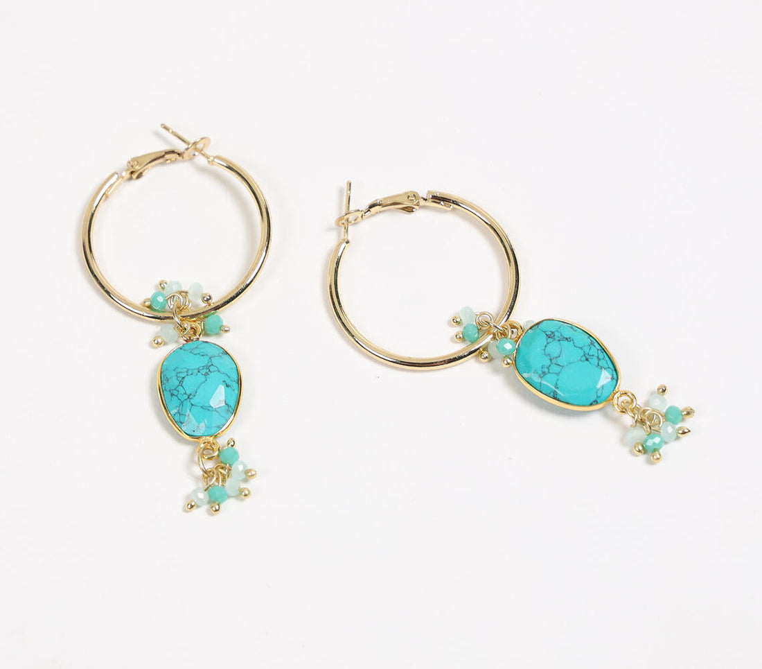 Recycled Sustainable Brass &amp; Natural Turquoise Stone Earrings-1