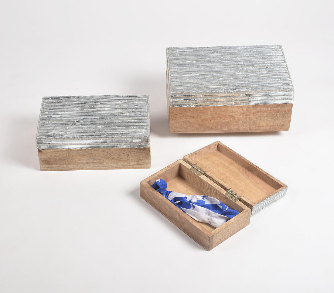 Metallic Beaded Wooden jewelry boxes (Set of 3)-0