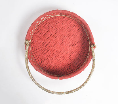 Handwoven Red Basket with Handle-1