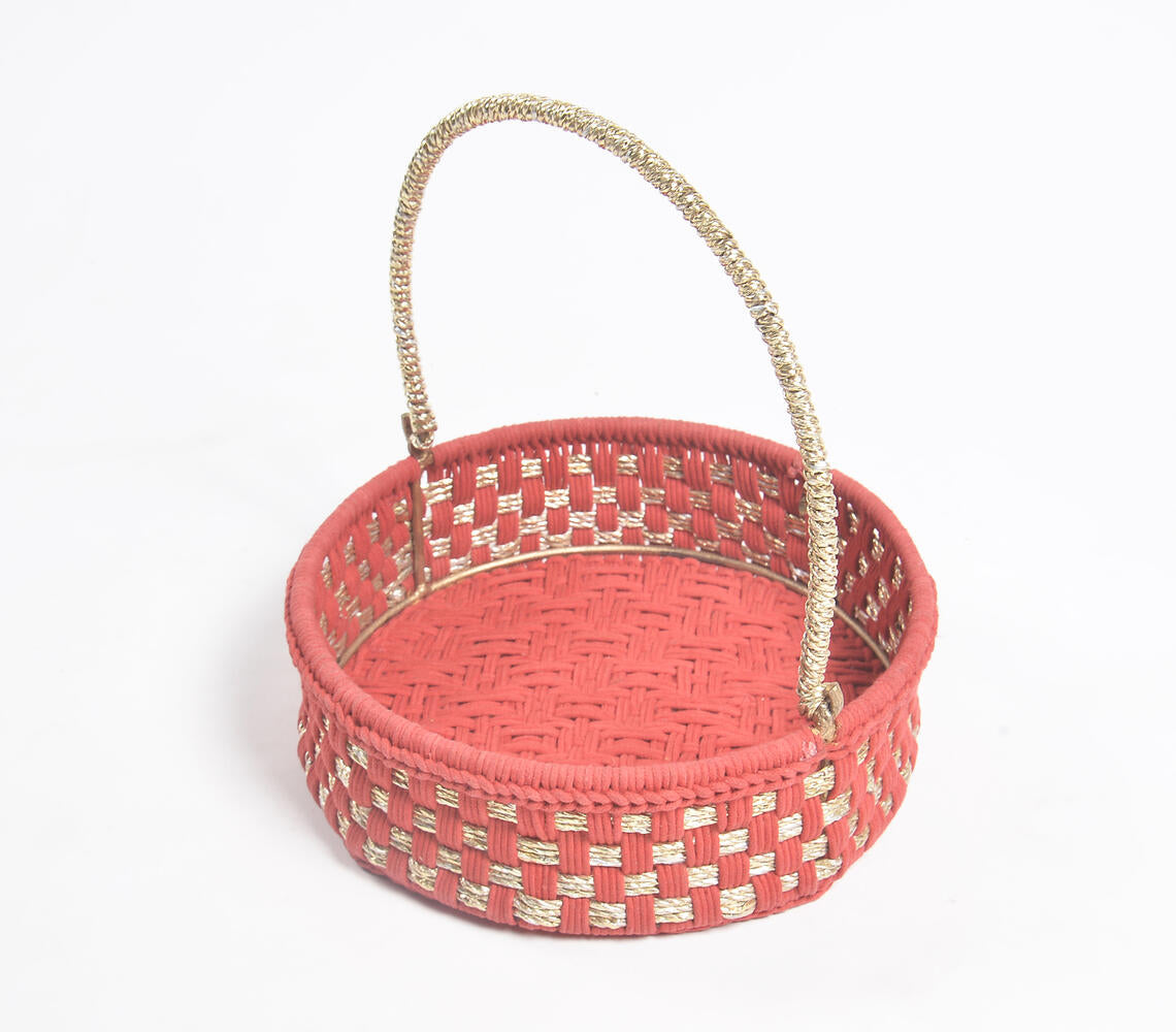 Handwoven Red Basket with Handle-2