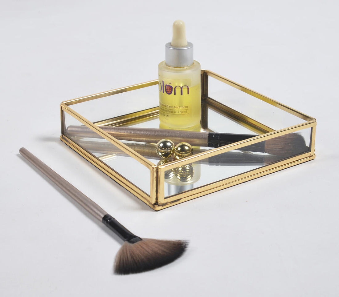 Gold-Toned Stainless Steel &amp; Glass Vanity Tray-0