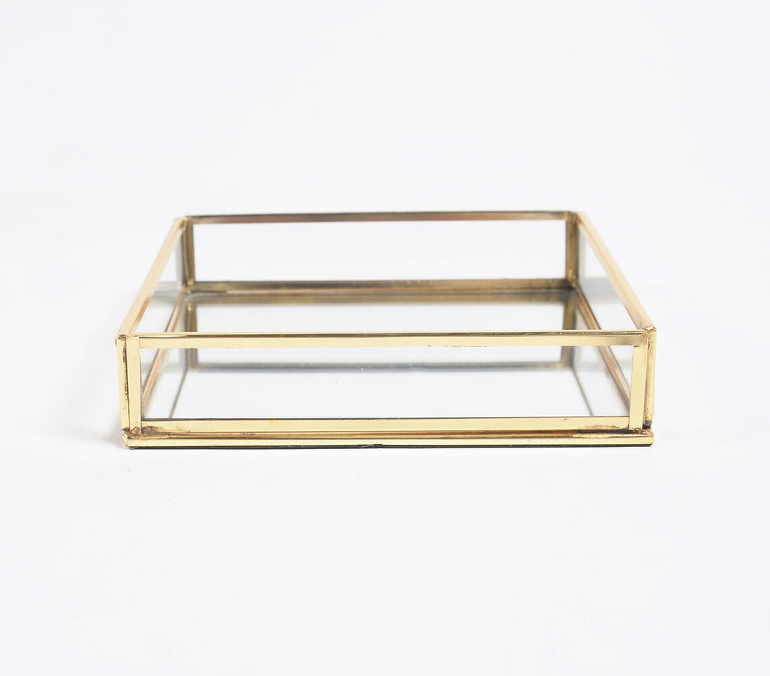 Gold-Toned Stainless Steel &amp; Glass Vanity Tray-1