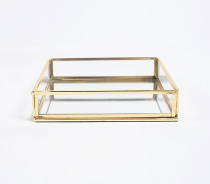 Gold-Toned Stainless Steel &amp; Glass Vanity Tray-1