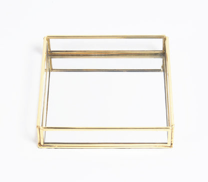 Gold-Toned Stainless Steel &amp; Glass Vanity Tray-3
