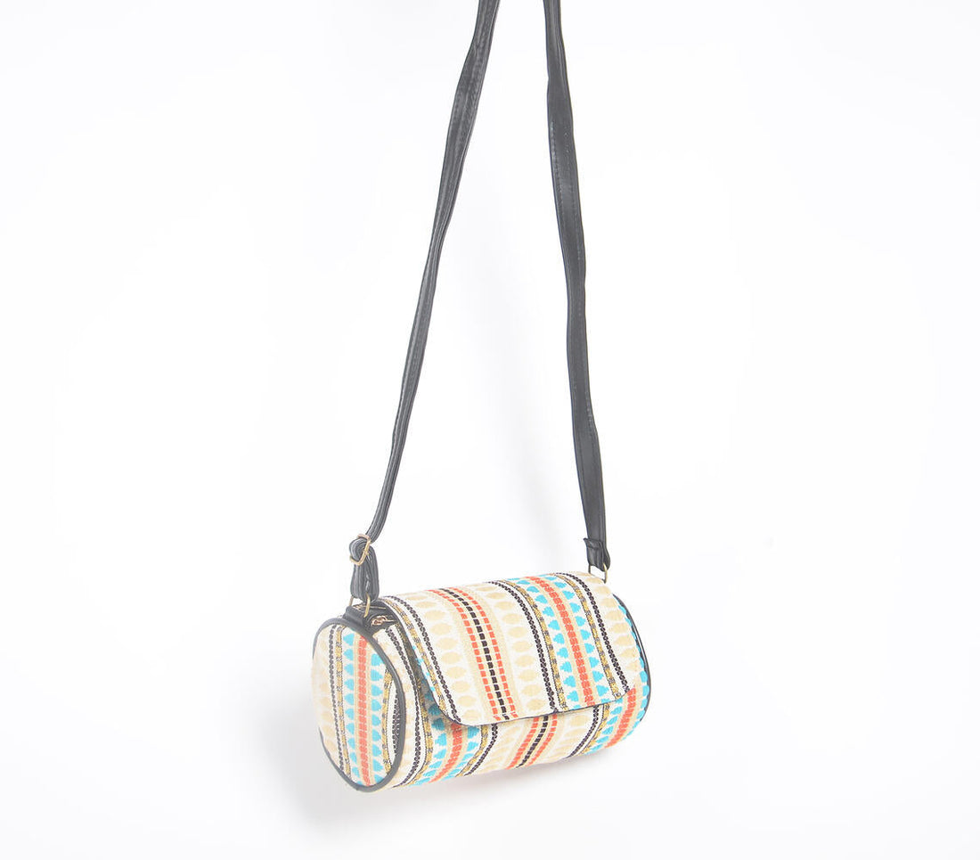 Boho Woven Cylindrical Sling Bag-1