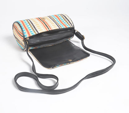 Boho Woven Cylindrical Sling Bag-2