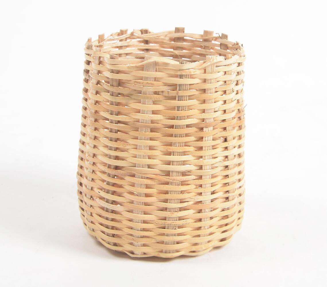 Handwoven Cane Cylindrical Pen Holder-2