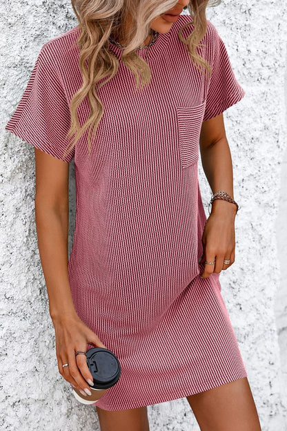 Ribbed Striped Short Sleeve Mini Tee Dress