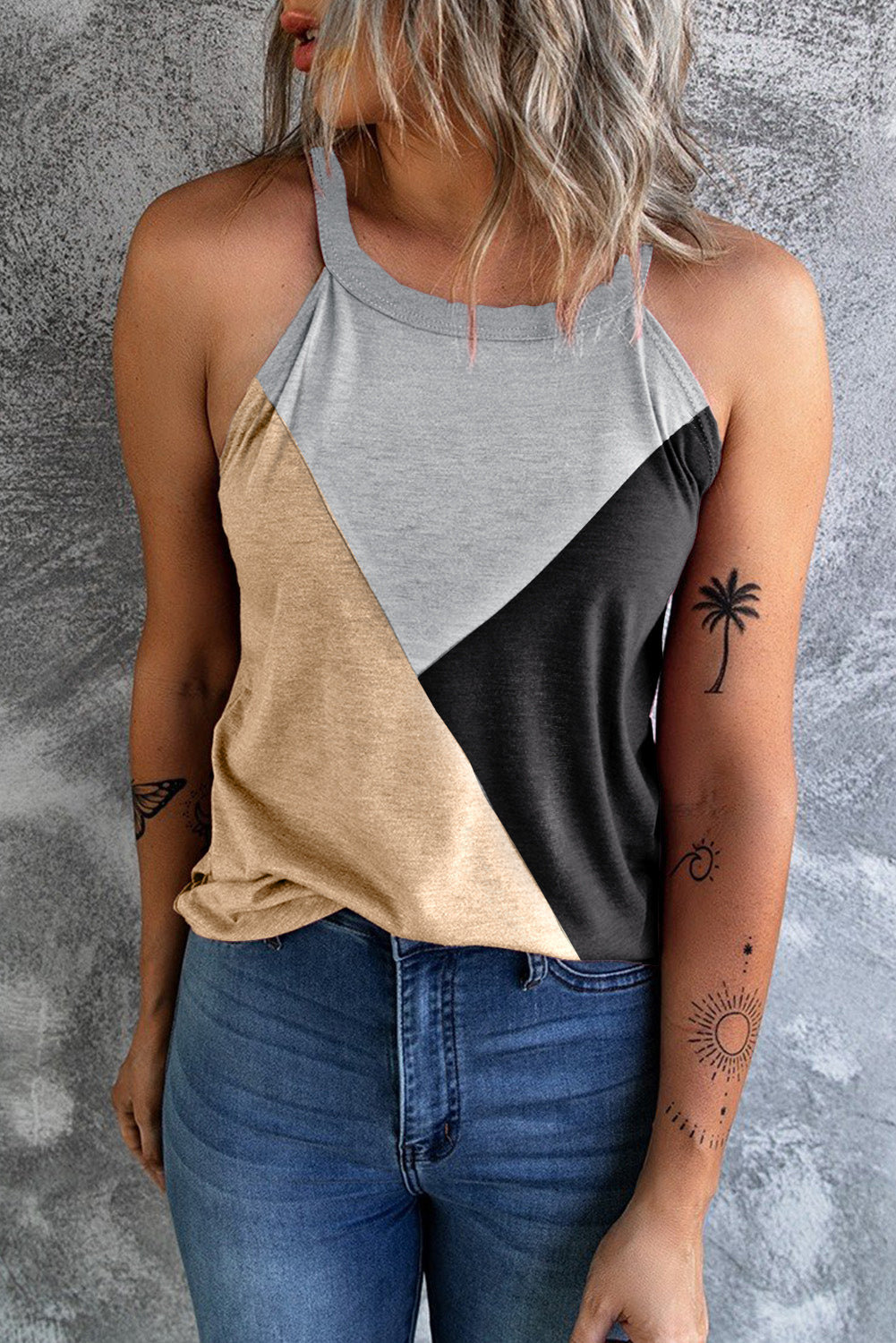 Color Block Grecian Neck Tank