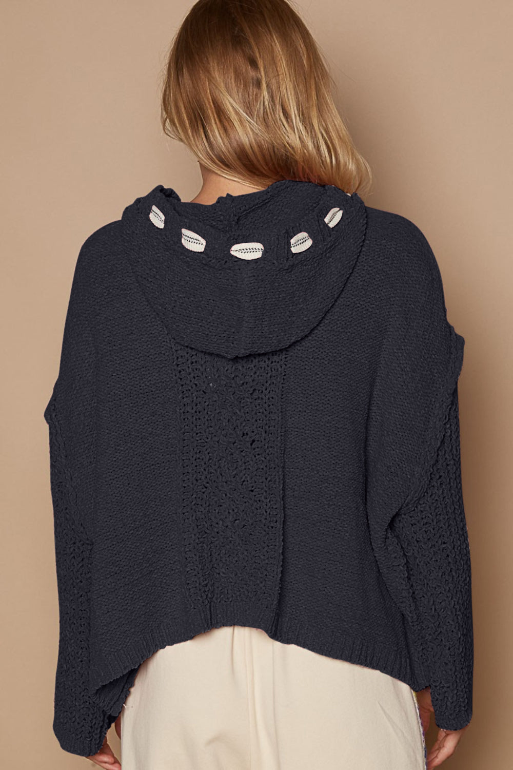 POL Cable Knit Hooded Chenille Sweater