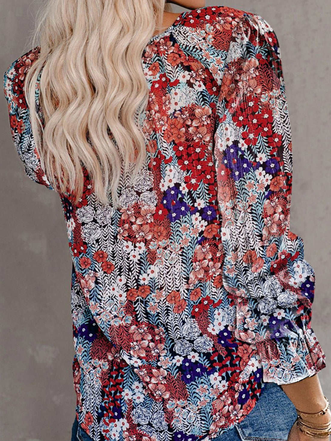 Printed Tie Neck Long Sleeve Blouse