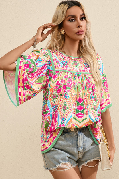 Printed Round Neck Half Sleeve Blouse