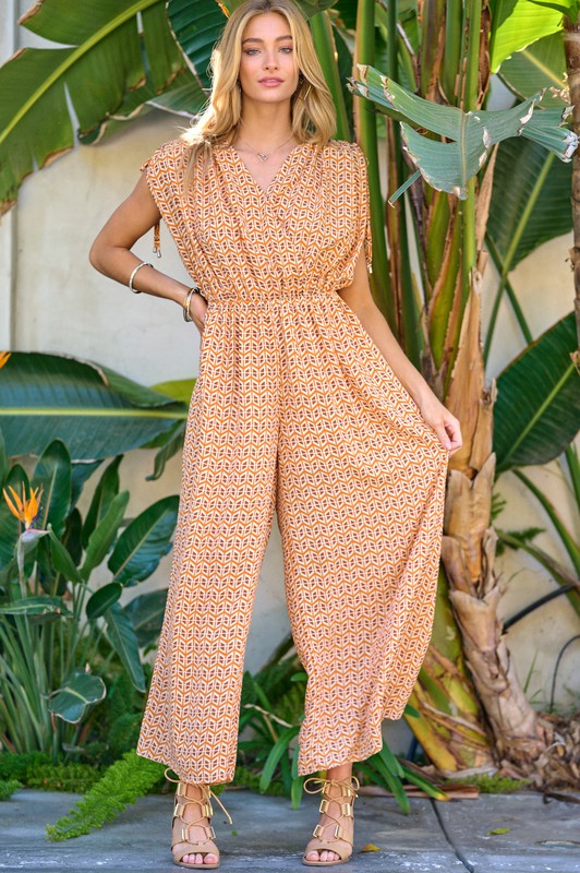 Printed V-Neck Sleeveless Jumpsuit