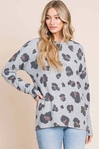 BOMBOM Leopard Drop Shoulder T-Shirt