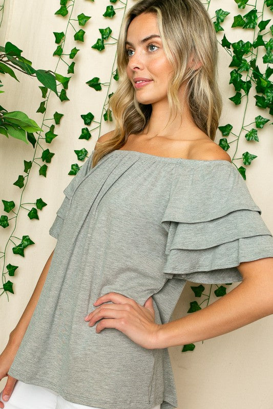 PLUS OFF SHOULDER TIERED RUFFLE TOP