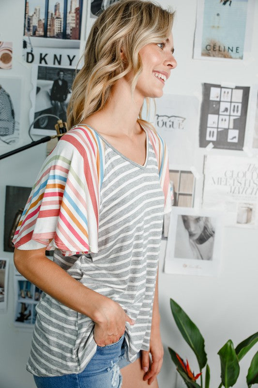 MULTI STRIPE JERSEY MIXED TOP