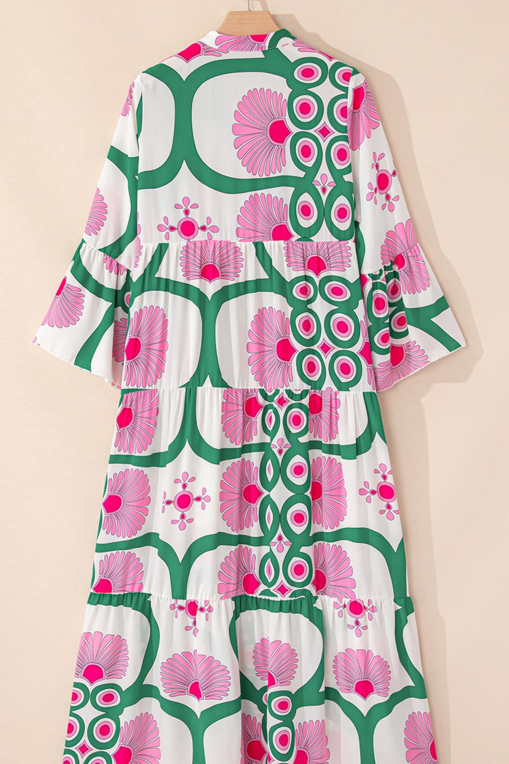 Printed Notched Long Sleeve Maxi Dress