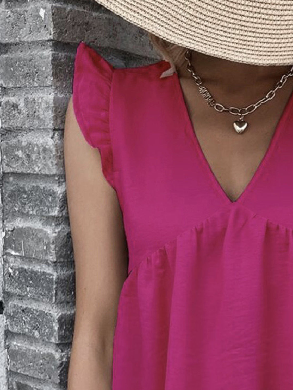 Ruffled V-Neck Cap Sleeve Blouse