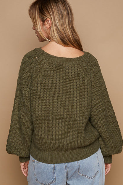 POL Cable Knit Cutout Long Sleeve Sweater