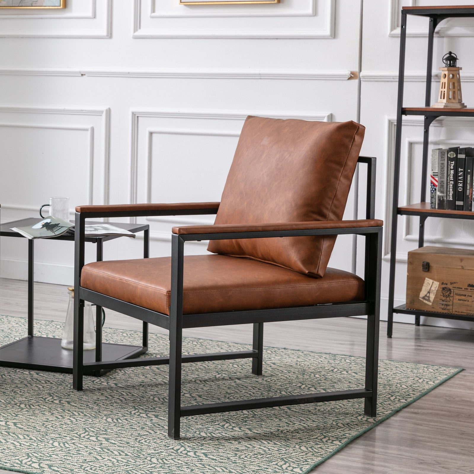 Modern Faux Leather Accent Chair with Metal Frame-11