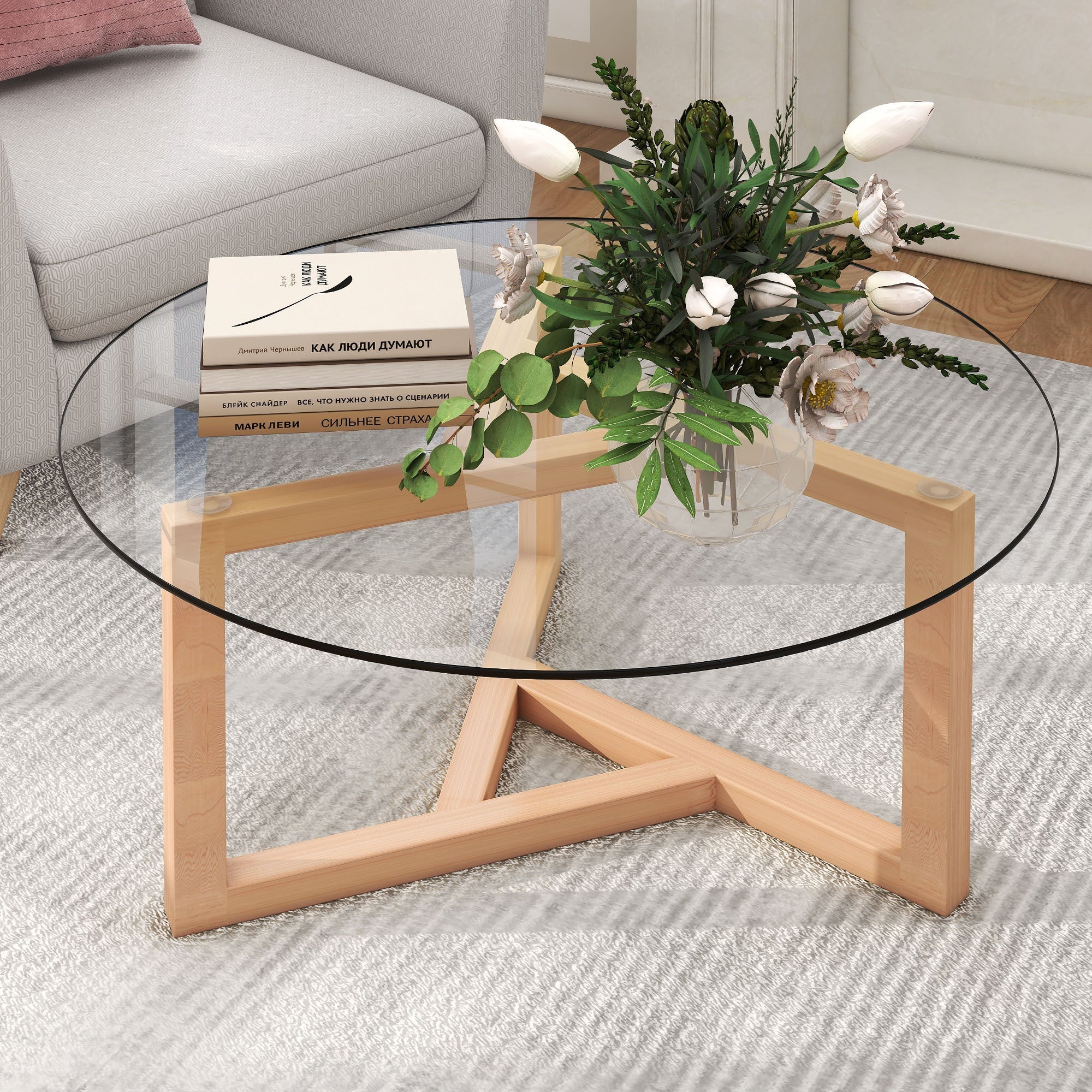 Round Glass Modern Coffee Table-1