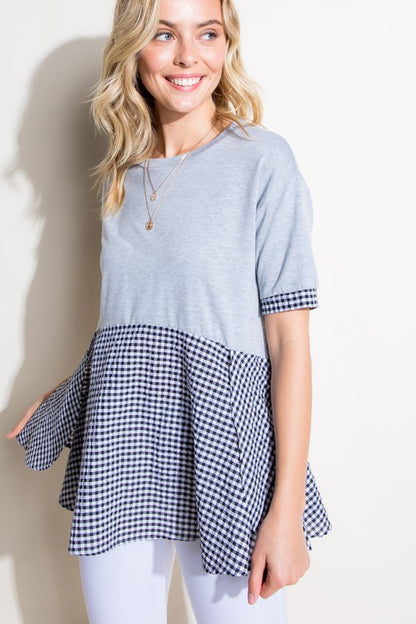 CHECKER SOLID MIX TUNIC TOP