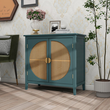 2 Doors Cabinet With Natural Rattan Weaving-6