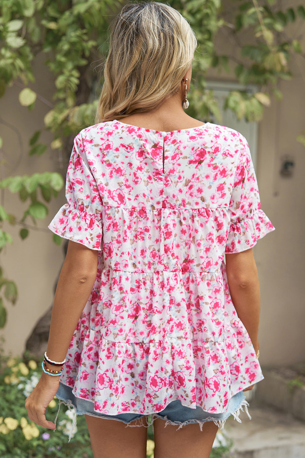 Floral Round Neck Short Sleeve T-Shirt