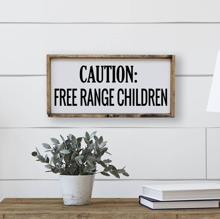 Caution Free Range Children Wood Sign-1