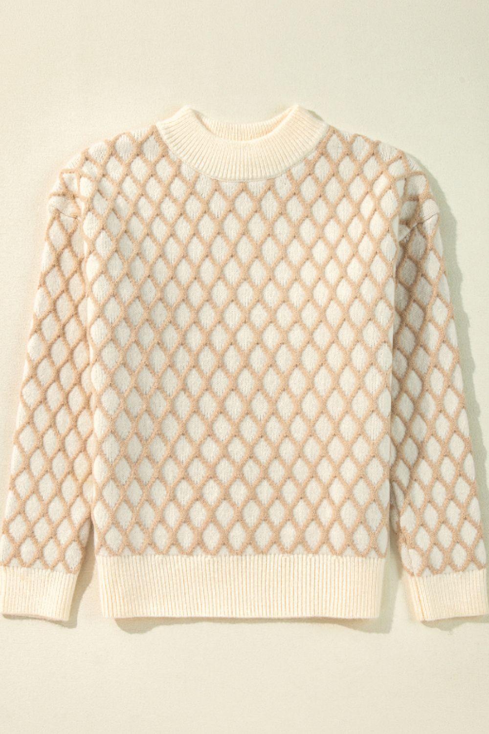 Diamond Pattern Mock Neck Long Sleeve Sweater