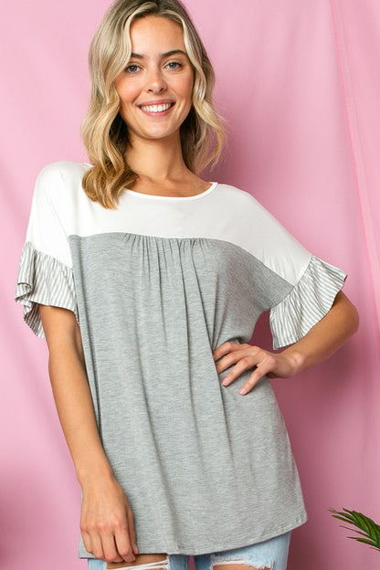 SOLID STRIPE BABY DOLL TOP