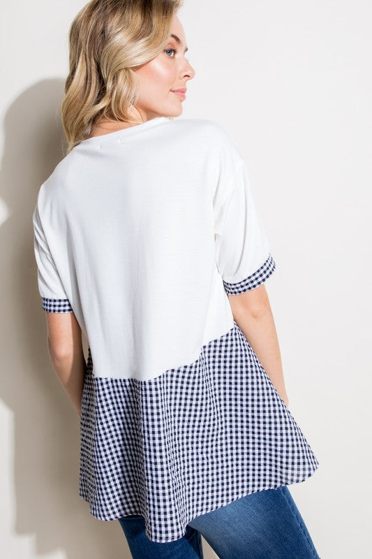 CHECKER SOLID MIX TUNIC TOP