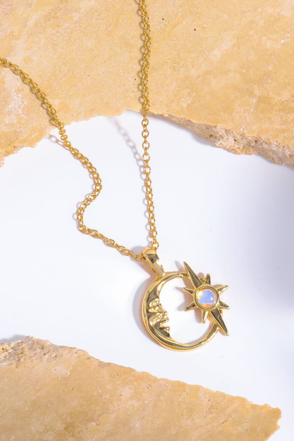 Copper 14K Gold-Plated Moon &amp; Star Shape Pendant Necklace