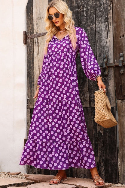 Printed Tie Neck Maxi Dress