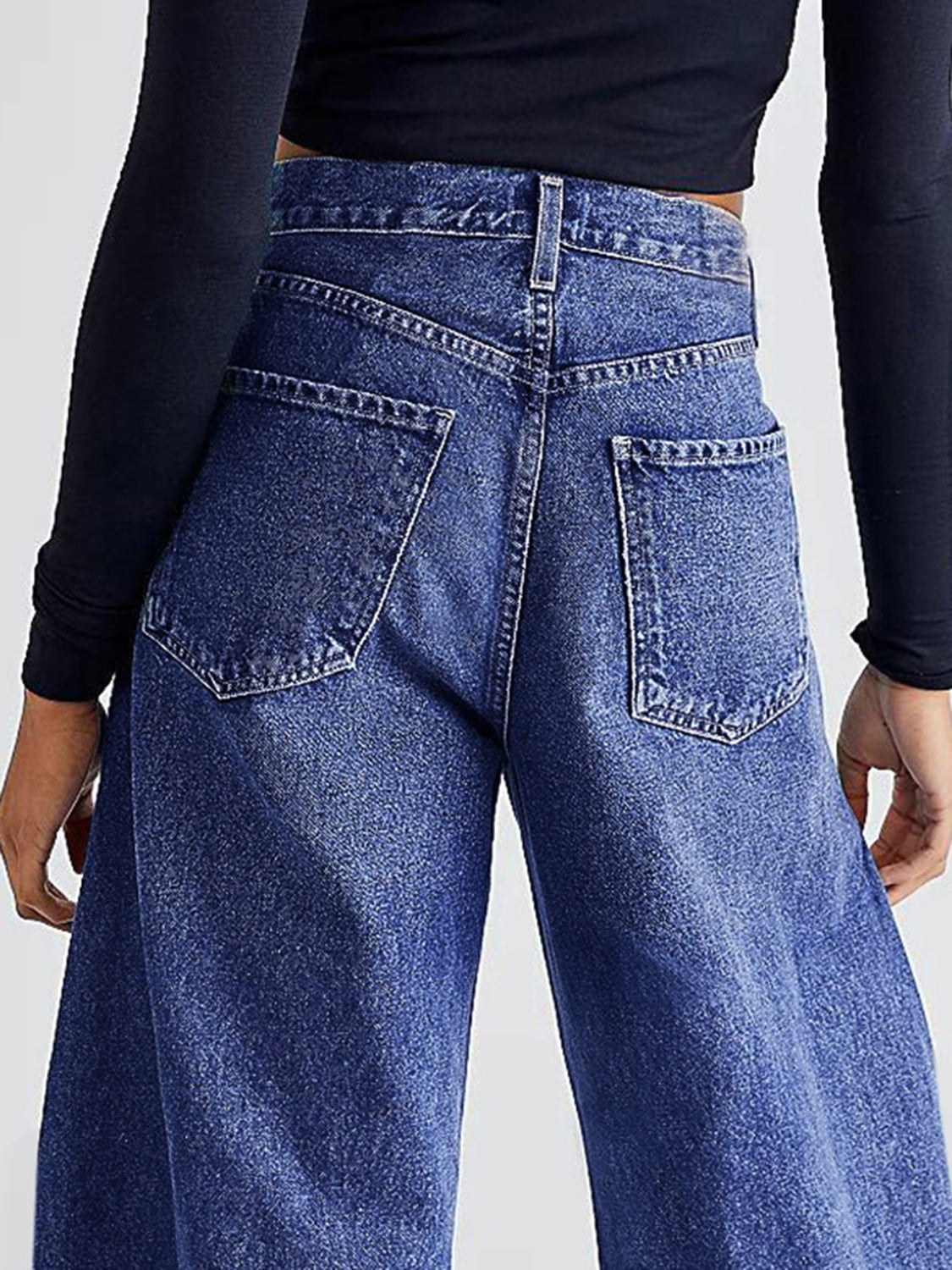 Raw Hem Wide Leg Jeans with Pockets