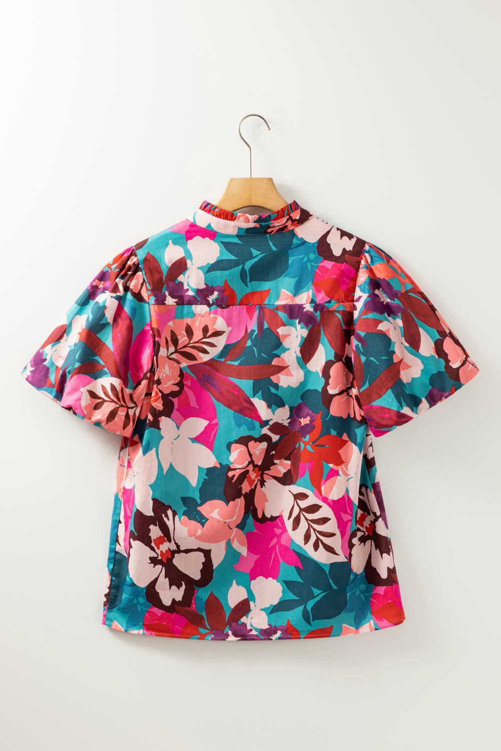 Printed Notched Puff Sleeve Blouse