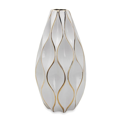 Elegant White Ceramic Vase with Gold Accents-0