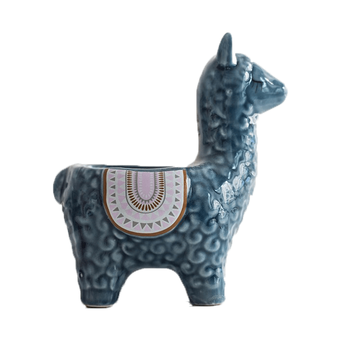 Dark Blue Alpaca/Llama Forward Facing Ceramic Succulent Pot-0