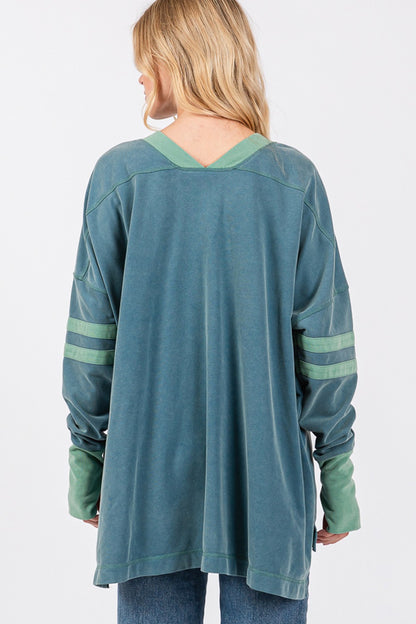 SAGE + FIG Mineral Wash Side Slit Contrast Top