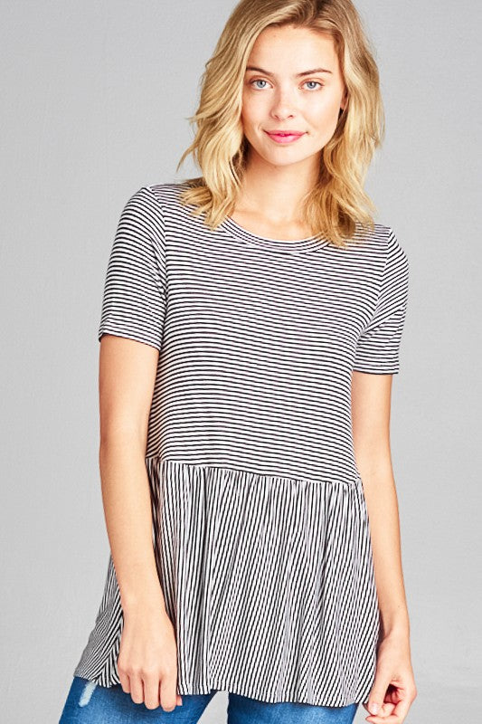 STRIPE JERSEY BABYDOLL CASUAL TOP