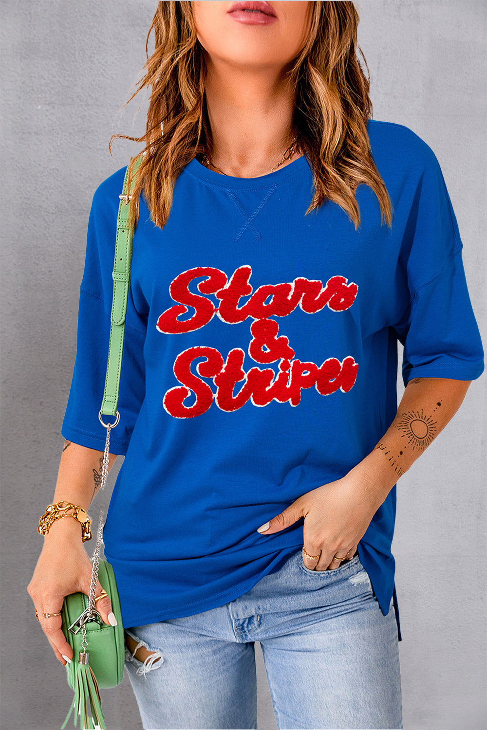 STARS &amp; STRIPES Round Neck Short Sleeve T-Shirt