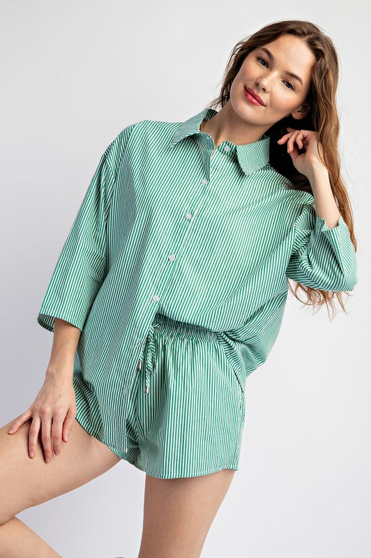 2pcs SET SOFT WOVEN STRIPE OVERSIZE SHIRT AND SHOR