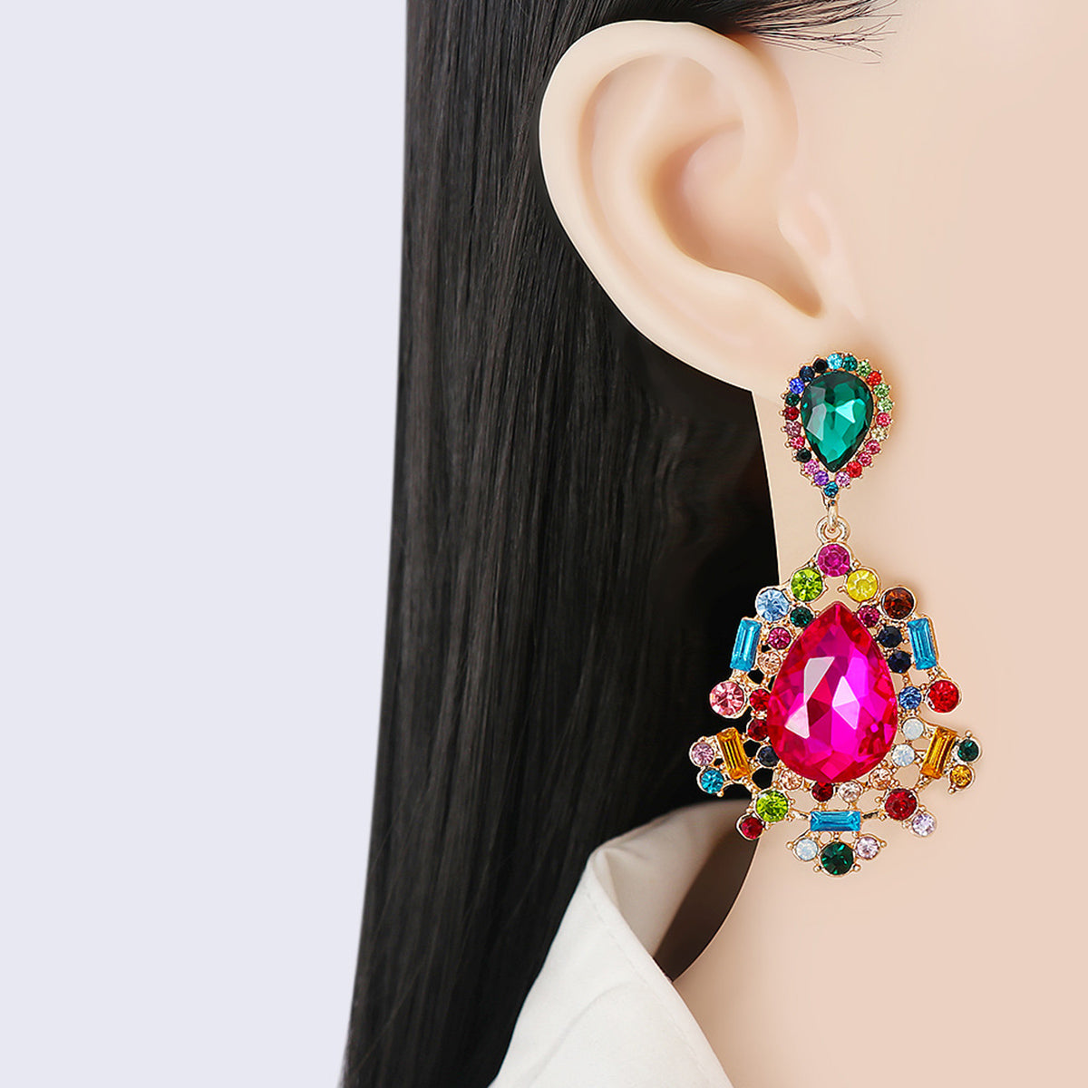 Teardrop Shape Rhinestone Alloy Dangle Earrings