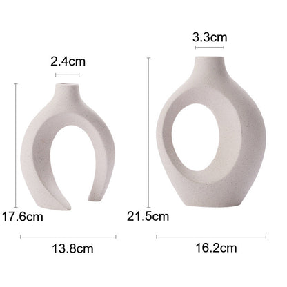 2Pcs Nordic Ceramic Vase Snuggle Set in White Matte-7