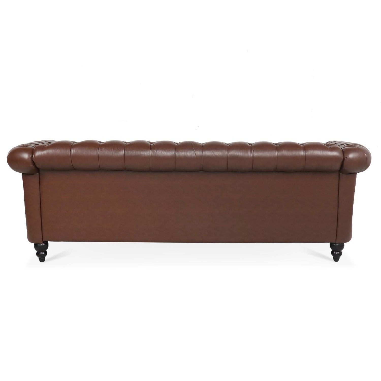 Dark Brown PU Rolled Arm Chesterfield 3 Seater Sofa-8