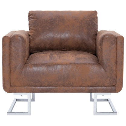 Cube Armchair Brown Faux Suede Leather-3